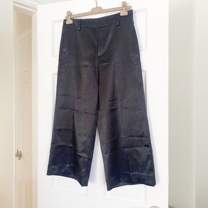Vince Black Satin Wide Leg Cropped Pants